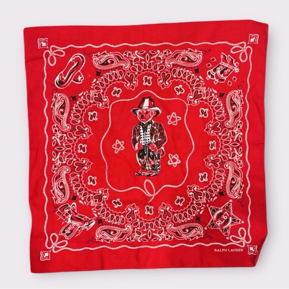 Ralph Lauren Bear Print Bandana - Red - Picture 1 of 2